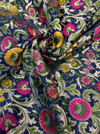 Blue Banarasi Kimkhwab Silk Fabric Meenakari Flower Bridal 1 Mtr
