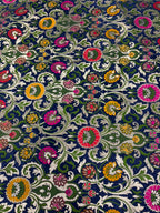 Blue Banarasi Kimkhwab Silk Fabric Meenakari Flower Bridal 1 Mtr