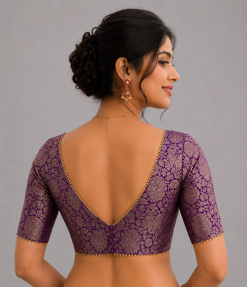 Purple Banarasi Pure Katan Silk Brocade Double Zari Blouse