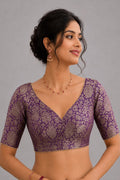 Purple Banarasi Pure Katan Silk Brocade Double Zari Blouse