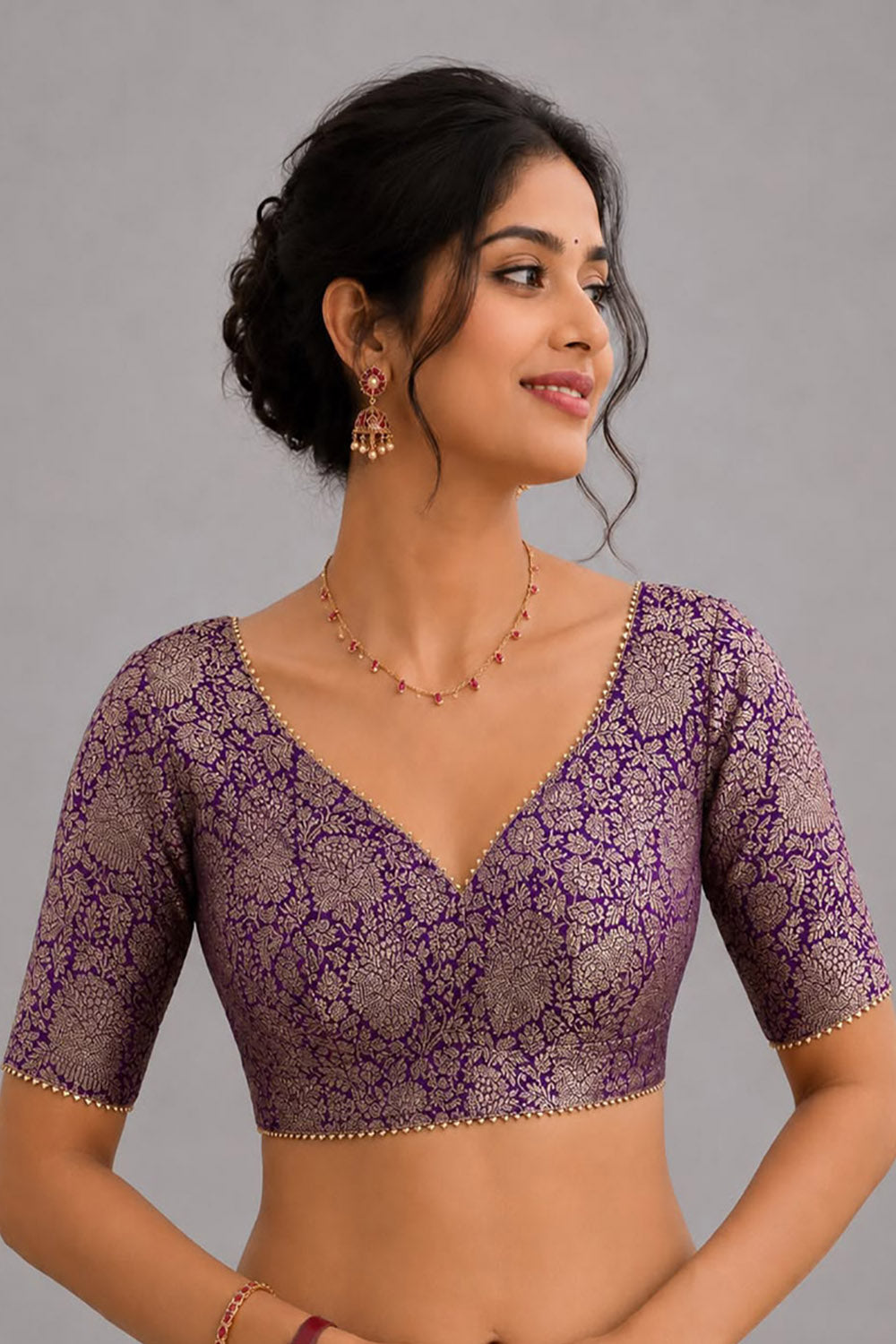 Purple Banarasi Pure Katan Silk Brocade Double Zari Blouse