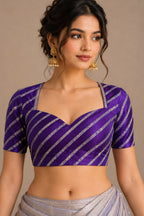 Purple Handloom Banarasi Pure Silk Stripe Design Blouse
