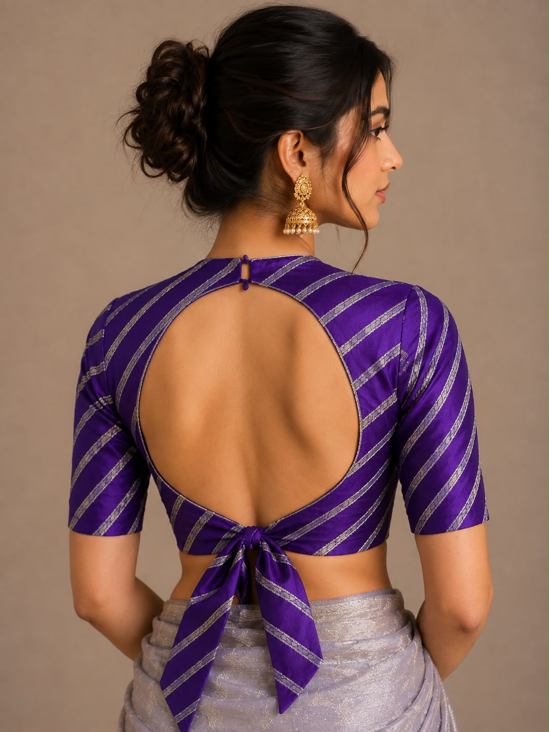 Purple Handloom Banarasi Pure Silk Stripe Design Blouse