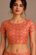 Peach Banarasi Mashru Silk Blouse Bird Design Festive Wear
