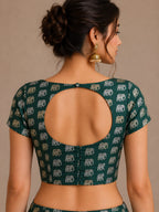 Green Banarasi Silk Blouse Elephant Design Sona Roopa Festive Wear