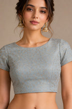 Blue Banarasi Silk Brocade Blouse Festive Wear