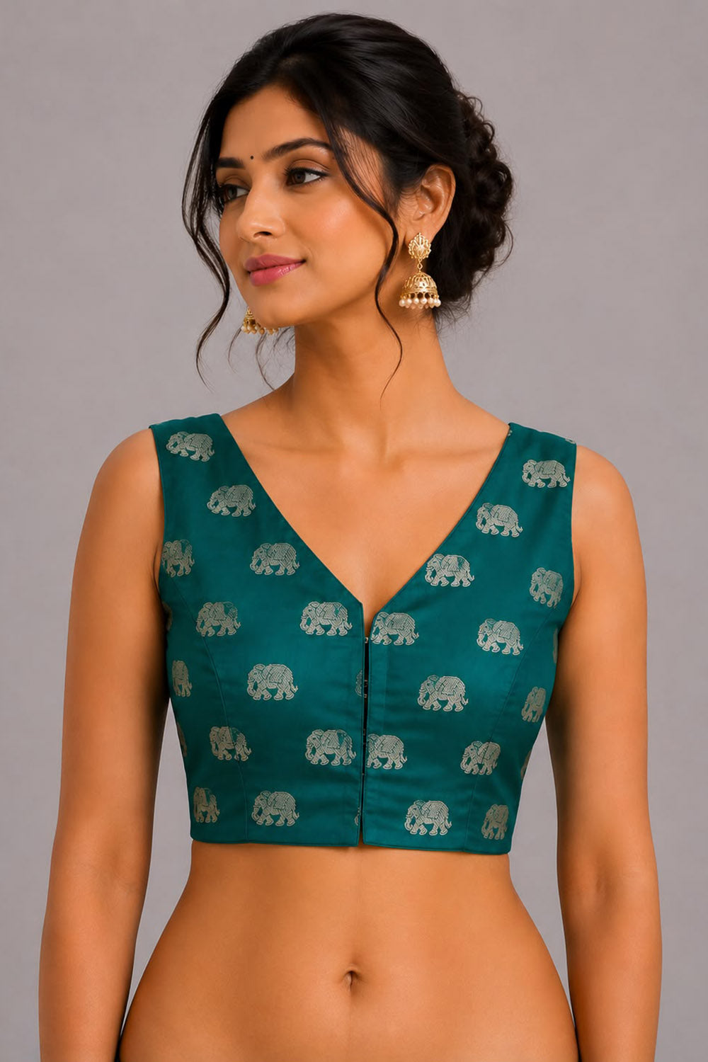 Green Banarasi Mashru Silk Blouse Elephant Design Festive Wear