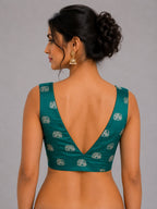Green Banarasi Mashru Silk Blouse Elephant Design Festive Wear