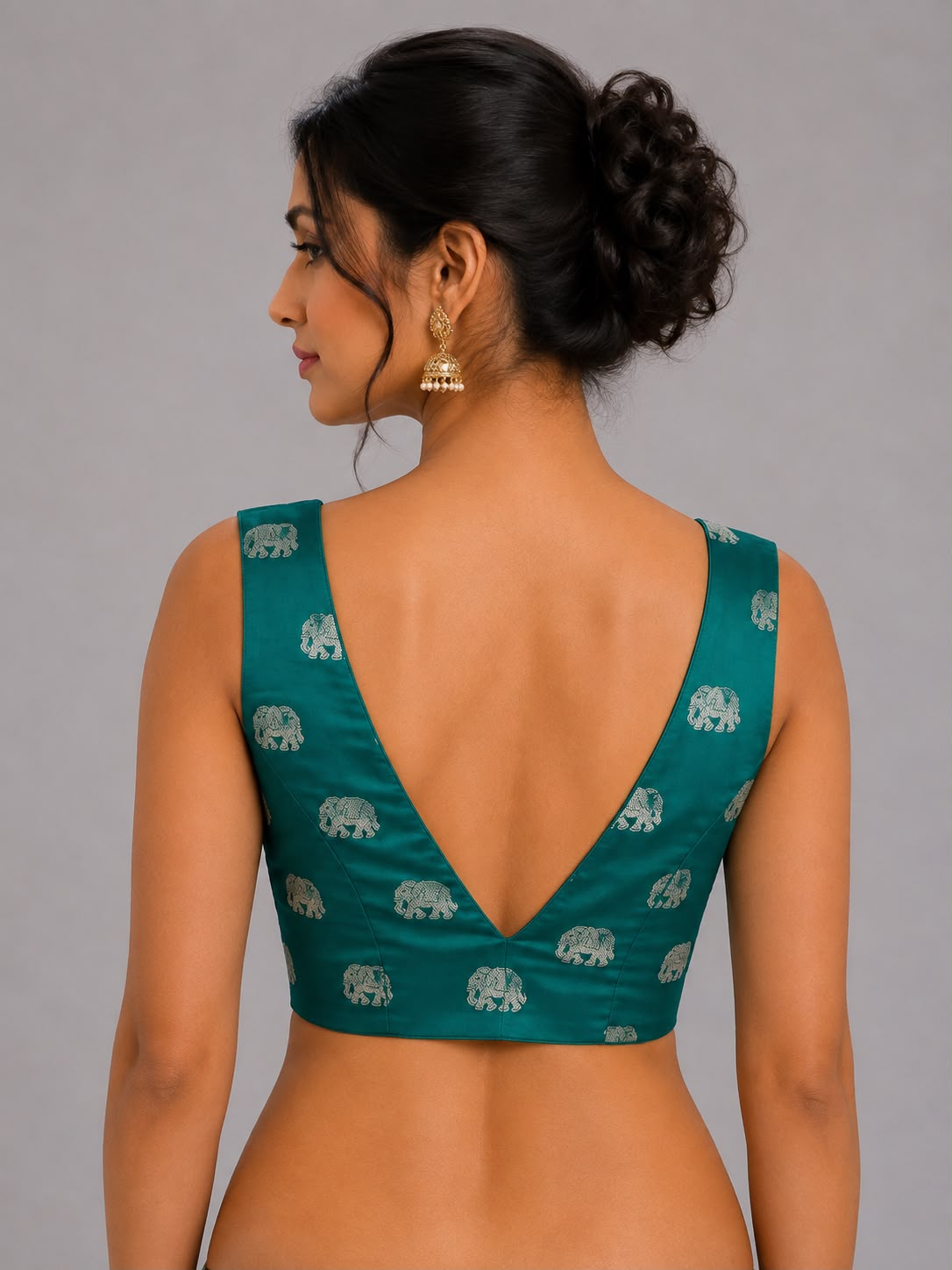 Green Banarasi Mashru Silk Blouse Elephant Design Festive Wear