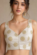 White Banarasi Brocade Satin Silk Blouse Festive Wear
