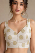 White Banarasi Brocade Satin Silk Blouse Festive Wear