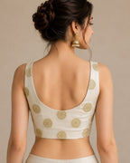 White Banarasi Brocade Satin Silk Blouse Festive Wear