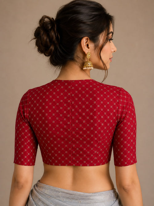Red Banarasi Cotton Zig Zag Design Blouse