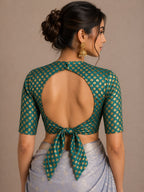 Green Banarasi Silk Blouse Booti Design Festive Wear