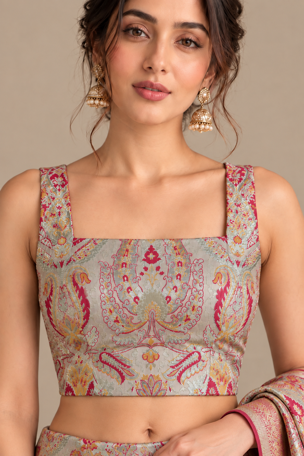 IB1B126090801 Golden Banarasi Kimkhwab Silk Blouse