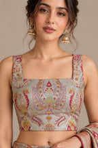 IB1B126090801 Golden Banarasi Kimkhwab Silk Blouse