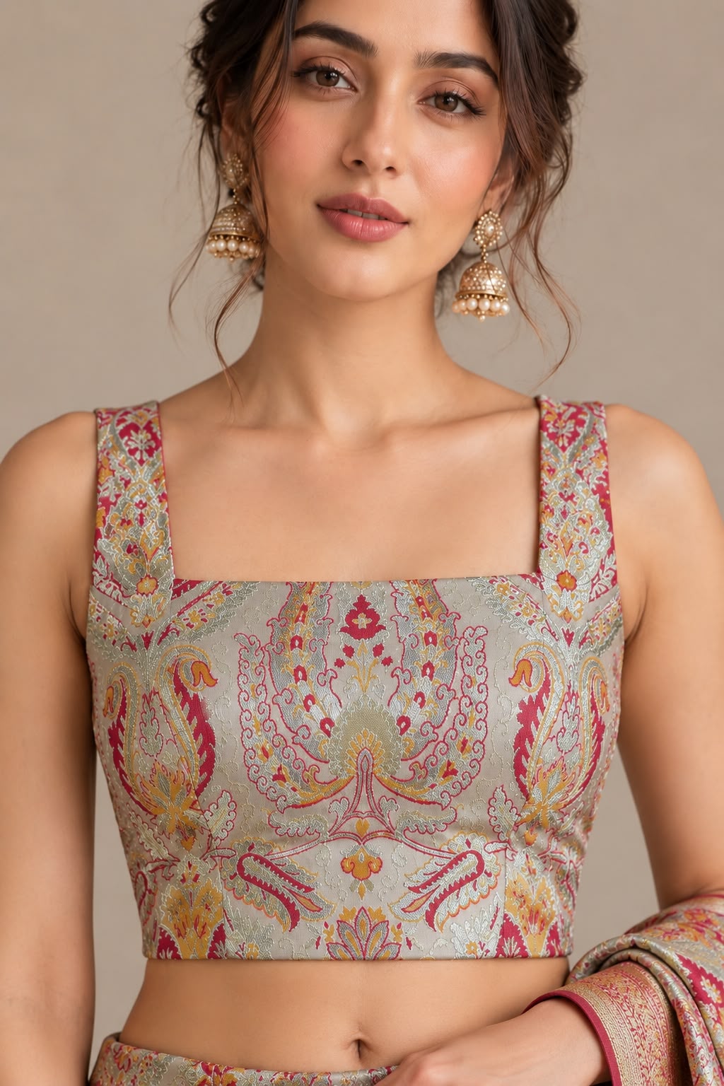 IB1B126090801 Golden Banarasi Kimkhwab Silk Blouse