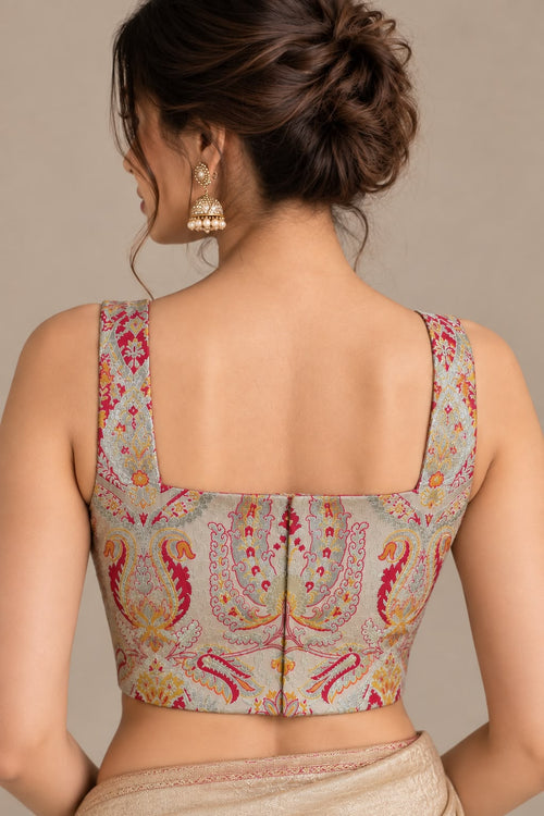 IB1B126090801 Golden Banarasi Kimkhwab Silk Blouse
