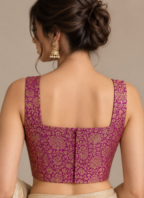 Purple Banarasi Silk Antique Zari Blouse IB1B126090802