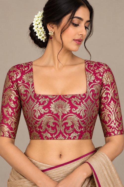 Pink Banarasi Kimkhwab Silk Blouse IB1B126090804