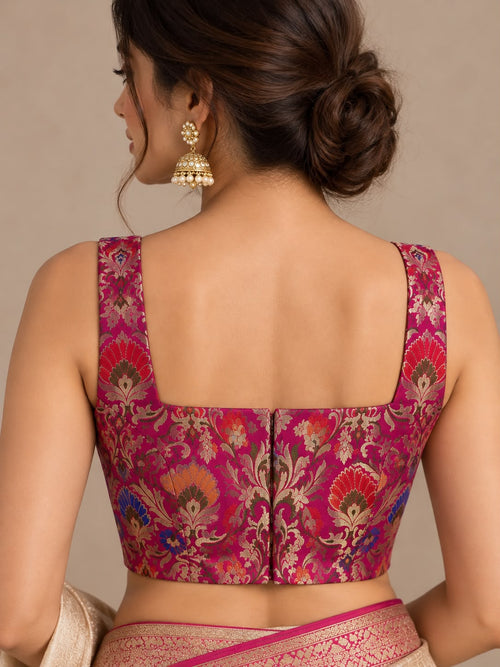 Pink Banarasi Kimkhwab Silk Meenakari Blouse IB1B126090805