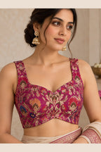 Pink Banarasi Kimkhwab Silk Meenakari Blouse