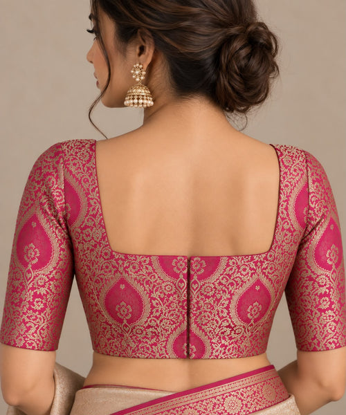 Pink Banarasi Kimkhwab Silk Blouse IB1B126090806