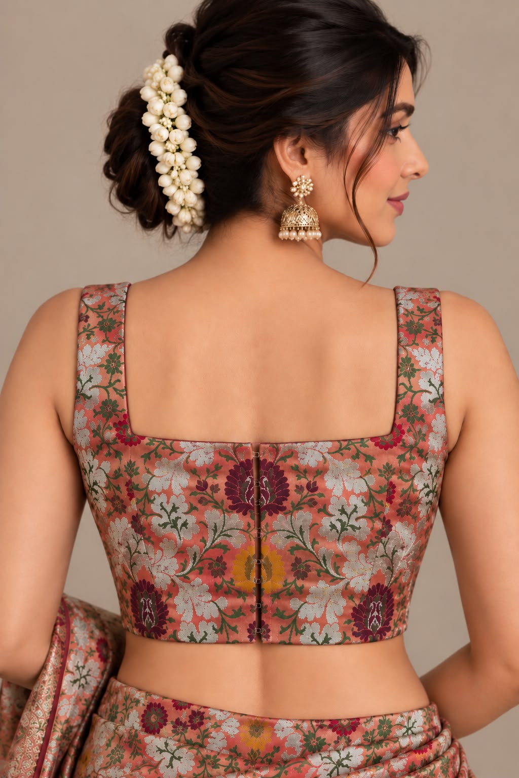 Orange Banarasi Kimkhwab Silk Meenakari Blouse