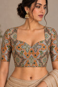 Orange Banarasi Kimkhwab Silk Meenakari Blouse
