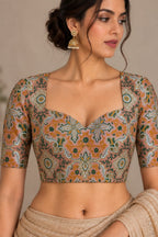 Orange Banarasi Kimkhwab Silk Meenakari Blouse