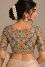 Orange Banarasi Kimkhwab Silk Meenakari Blouse