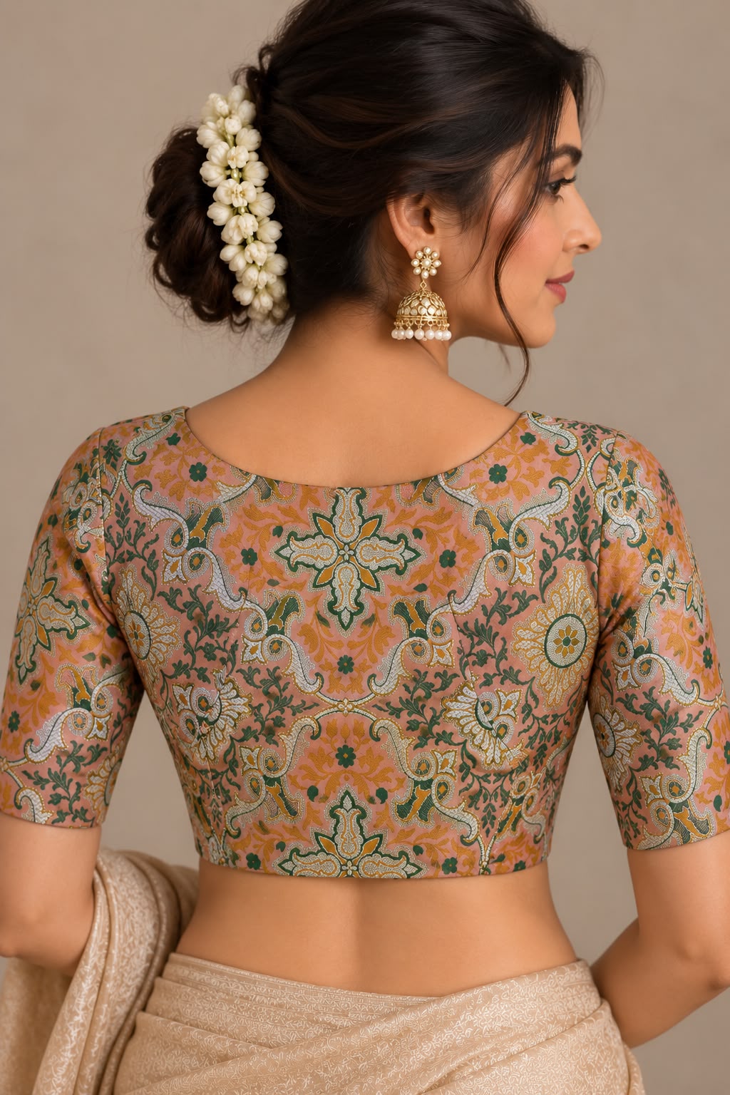 Orange Banarasi Kimkhwab Silk Meenakari Blouse