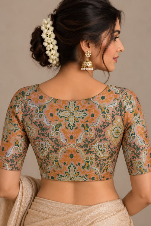 Orange Banarasi Kimkhwab Silk Meenakari Blouse