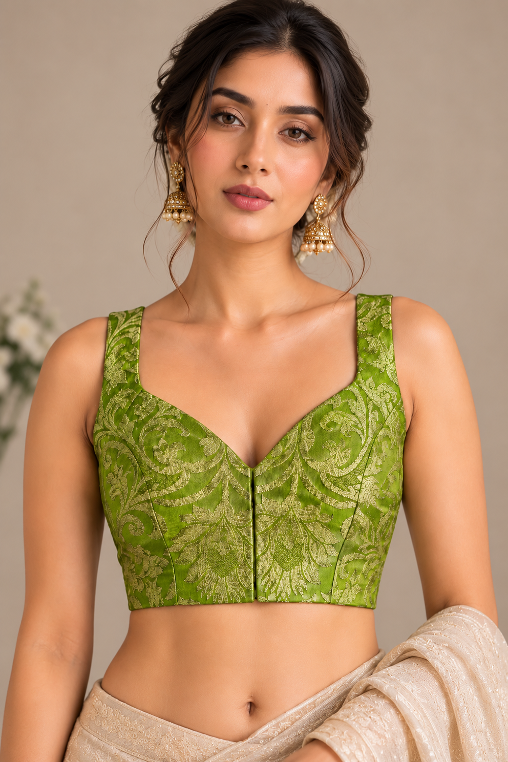 Green Banarasi Kimkhwab Silk Blouse