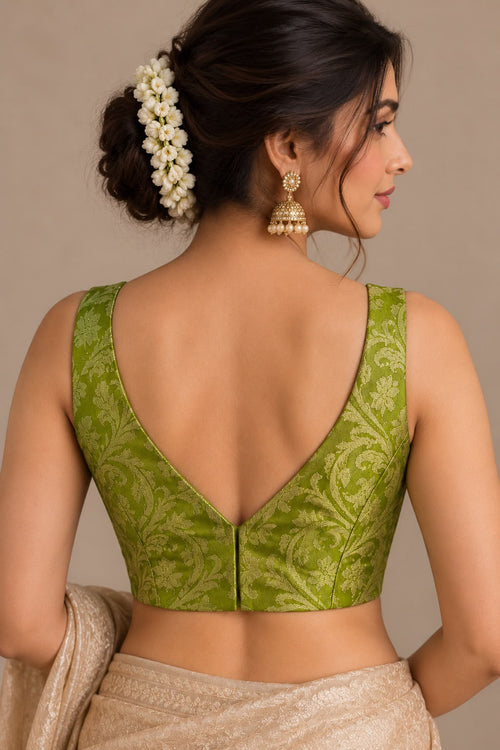 Green Banarasi Kimkhwab Silk Blouse