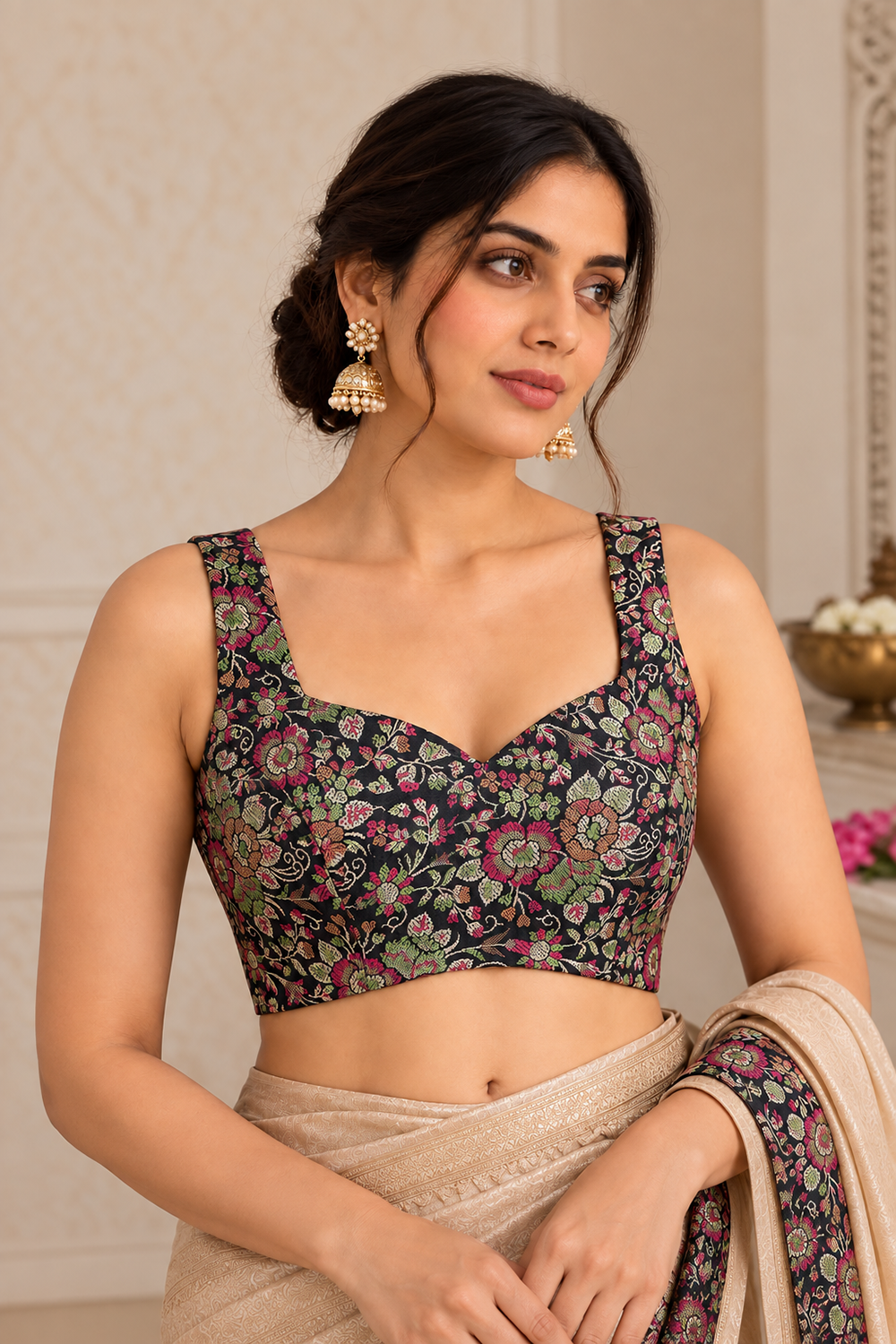 Black Banarasi Silk Tanchui Blouse