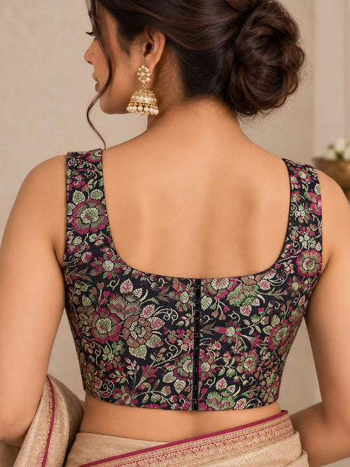 Black Banarasi Silk Tanchui Blouse
