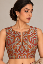 Orange Banarasi Kimkhwab Silk Blouse
