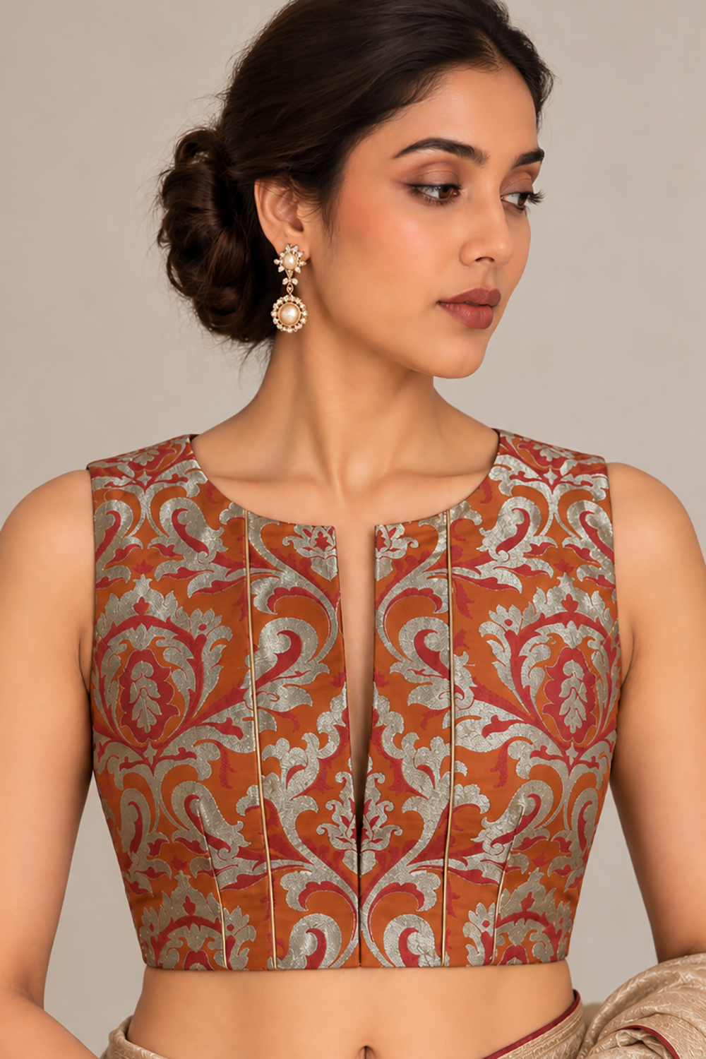 Orange Banarasi Kimkhwab Silk Blouse