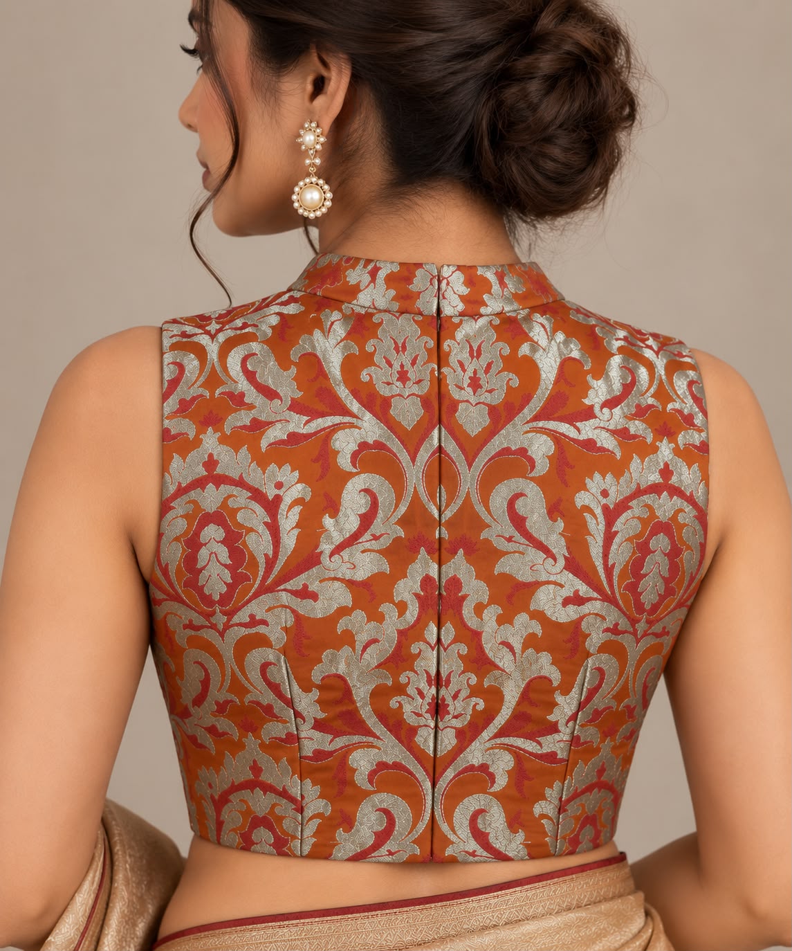 Orange Banarasi Kimkhwab Silk Blouse