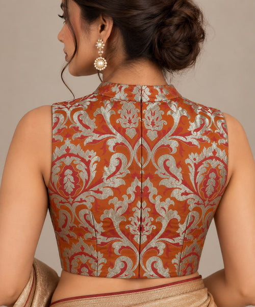 Orange Banarasi Kimkhwab Silk Blouse