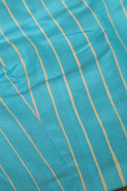 Blue Bhagalpur Pure Ghicha Tussar Silk High Neck Stripes Design Non Padded Blouse - Luxurion World