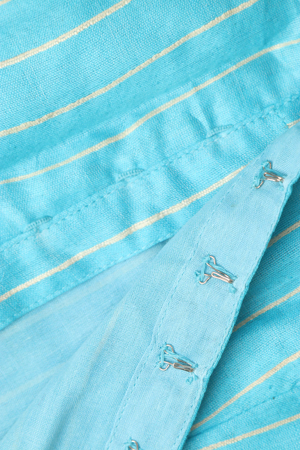 Blue Bhagalpur Pure Ghicha Tussar Silk High Neck Stripes Design Non Padded Blouse - Luxurion World