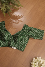 Green Digital Printed Bandhani Design Modal Silk V Neck Padded Blouse - Luxurion World