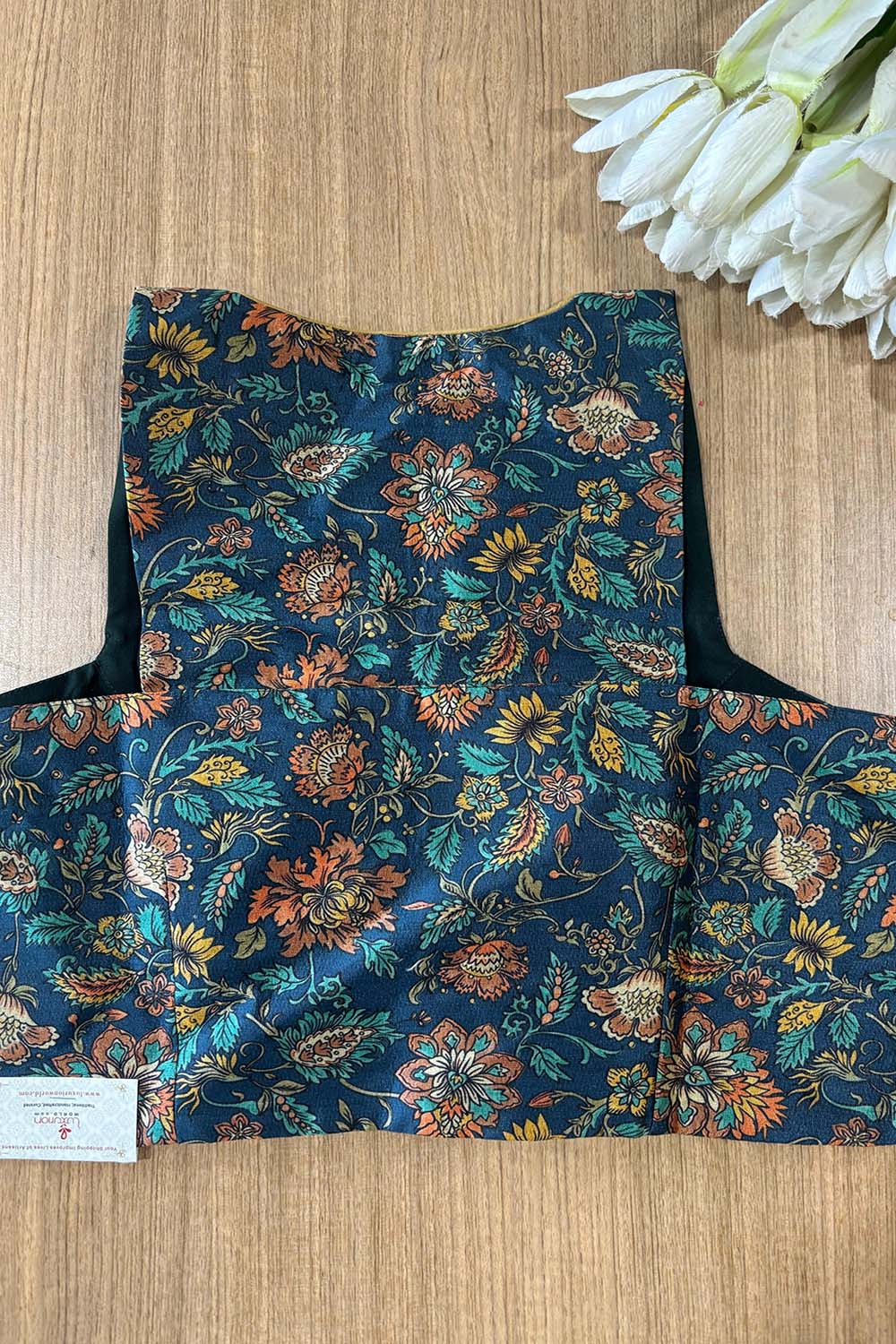 Blue Digital Printed Tussar Silk Non Padded Blouse - Luxurion World