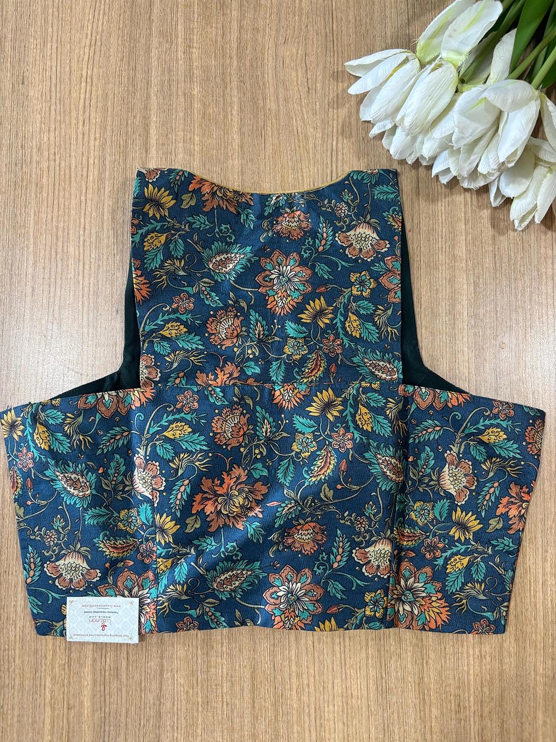 Blue Digital Printed Tussar Silk Non Padded Blouse - Luxurion World