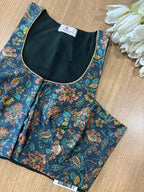 Blue Digital Printed Tussar Silk Non Padded Blouse - Luxurion World