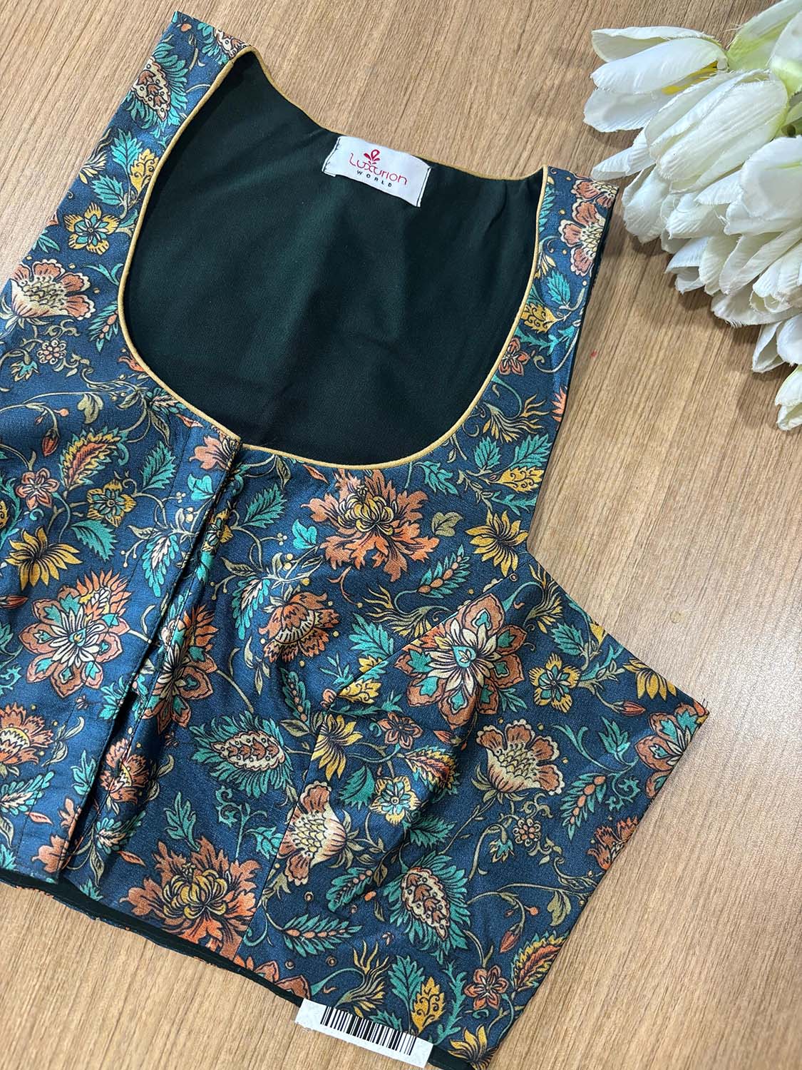 Blue Digital Printed Tussar Silk Non Padded Blouse - Luxurion World