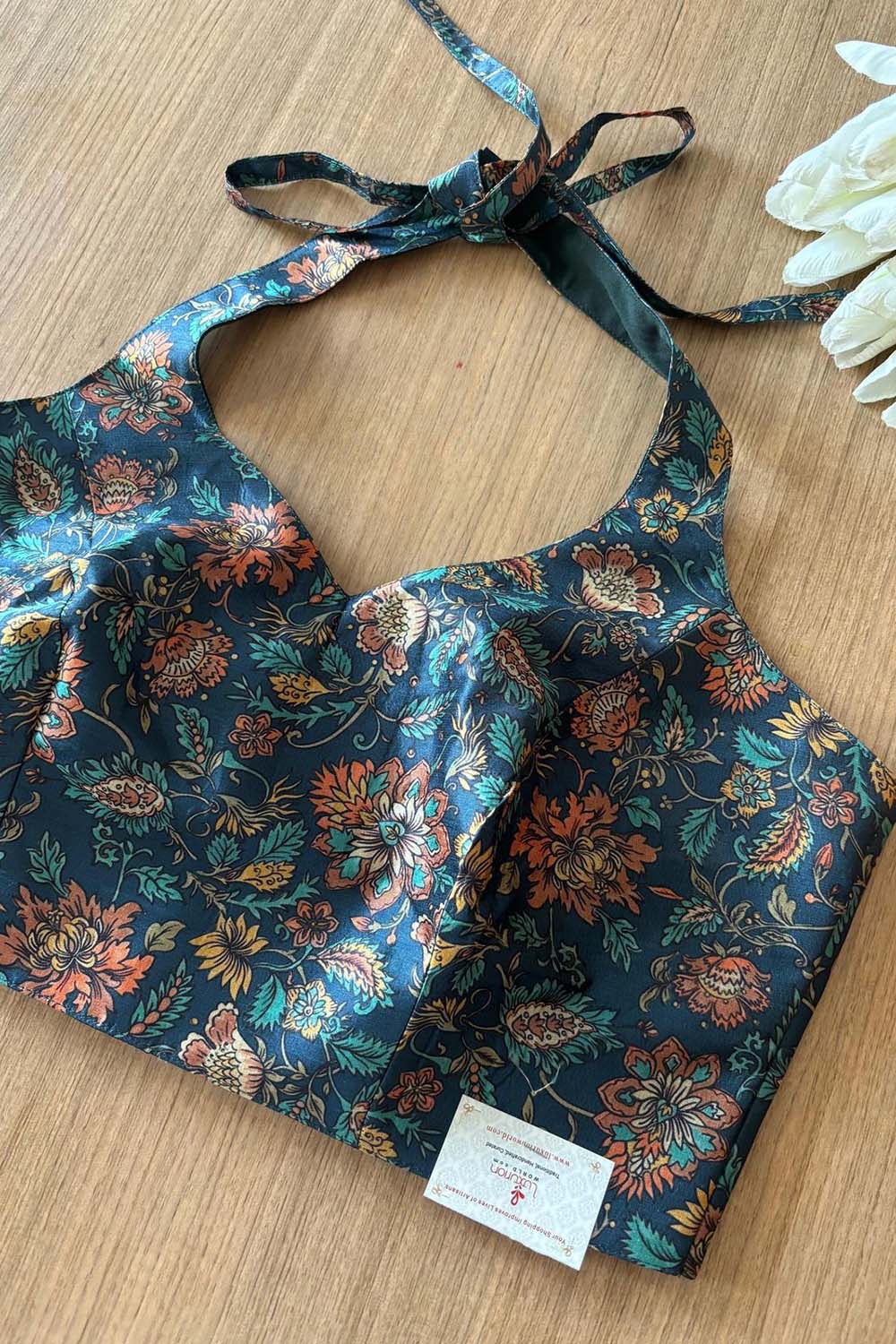 Blue Digital Printed Tussar Silk Non Padded Blouse - Luxurion World