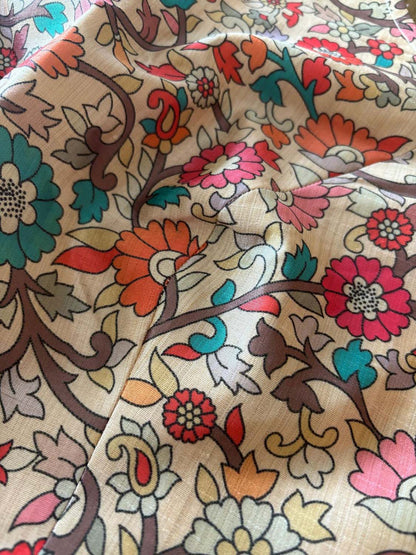 Multicolor Digital Printed Tussar Silk Non Padded Blouse - Luxurion World